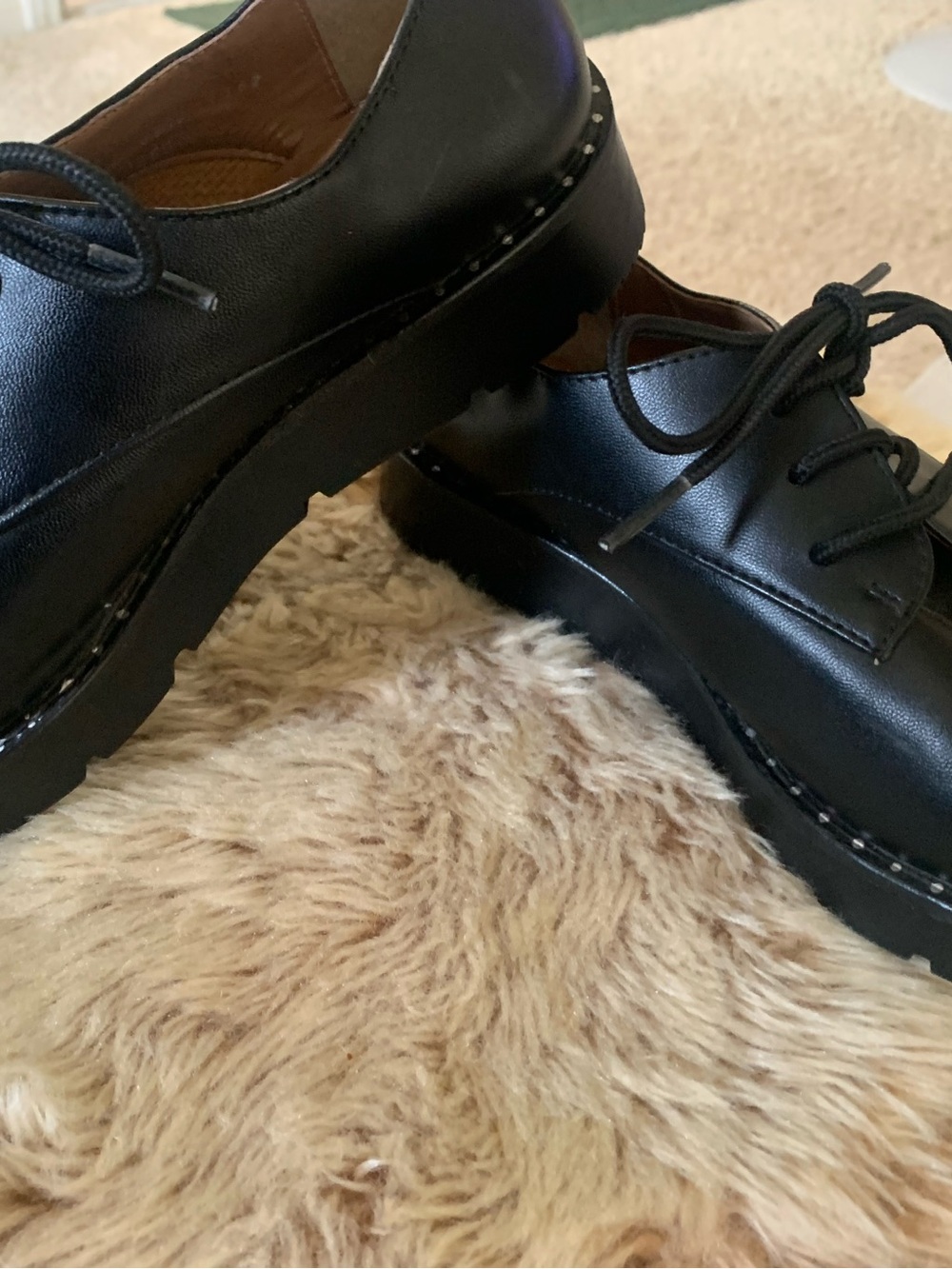 ANDREA FENZI Black Leather Platform Lace-Up Flats